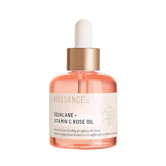 BIOSSANCE Squalane and Vitamin C Rose Oil. Facial Oil to Visibly Brighten, Hydrate, Firm and Reveal Radiant Skin 1.0 ounces