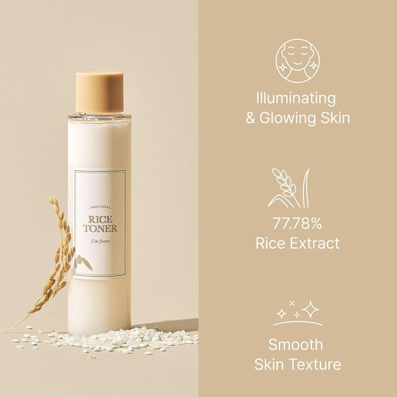 I'm From Rice Toner, 77.78% Rice Extract from Korea, Glow Essence with Niacinamide, Hydrating for Dry Skin, Vegan, Alcohol Free, Fragrance Free, Peta Approved, K Beauty Toner, 5.07 Fl Oz